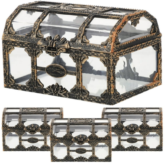 HORIALENCE Small Treasure Chest Box 4Pcs Clear Plastic for Wedding and Other Celebrations 10.5X8X6.5in