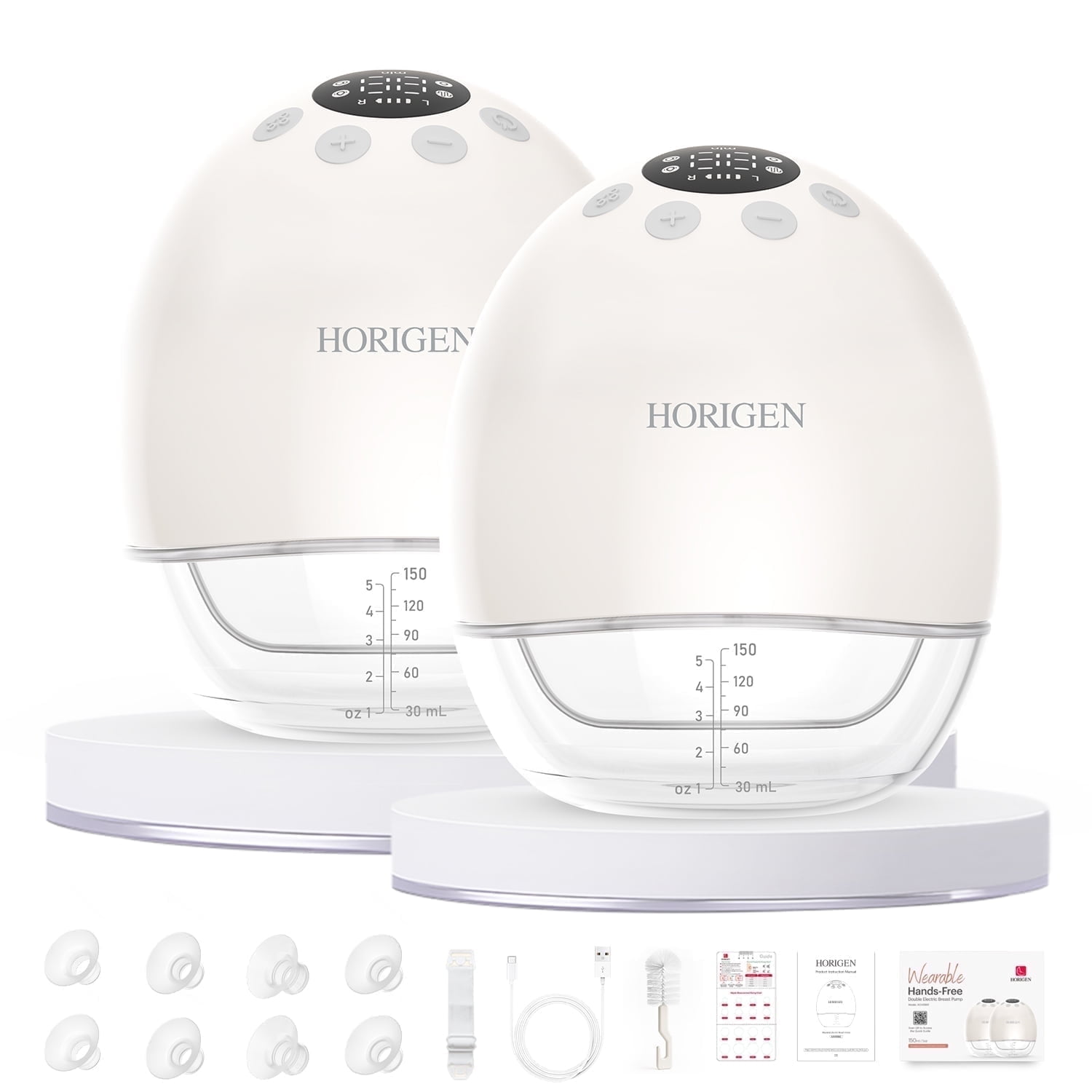 Horigen AOV6861 White Double Electric Breast Pump, Wearable Hands-Free, Smart Memory, 3D Pumping, Portable Quiet