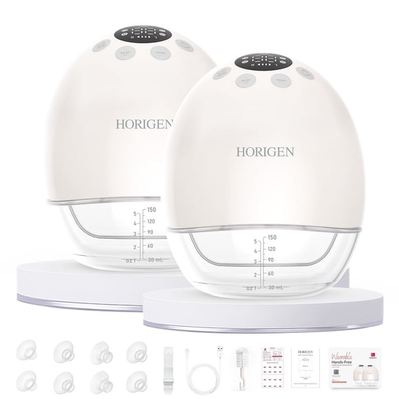 Horigen AOV6861 White Double Electric Breast Pump, Wearable Hands-Free, Smart Memory, 3D Pumping, Portable Quiet