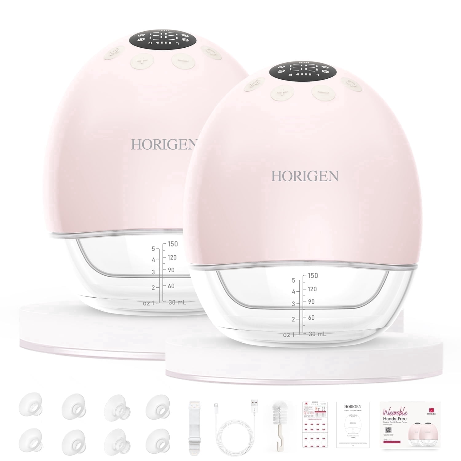 Horigen AOV6861 Pink Double Electric Breast Pump, Wearable Hands-Free, Smart Memory, 3D Pumping, Portable Quiet