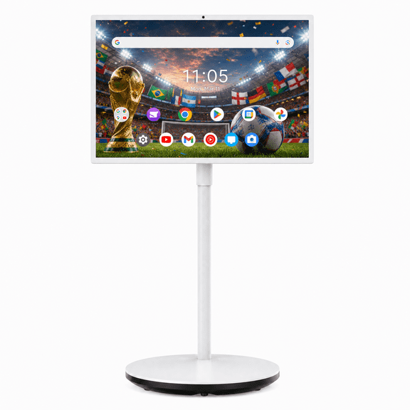 Horion 27" Portable Smart Display with Rolling Stand, Android 14 Google EDLA Certified Mobile TV, 8GB+128GB, 5000mAh Battery, 8MP Camera, 90° Rotating Touchscreen Monitor for Home & Office