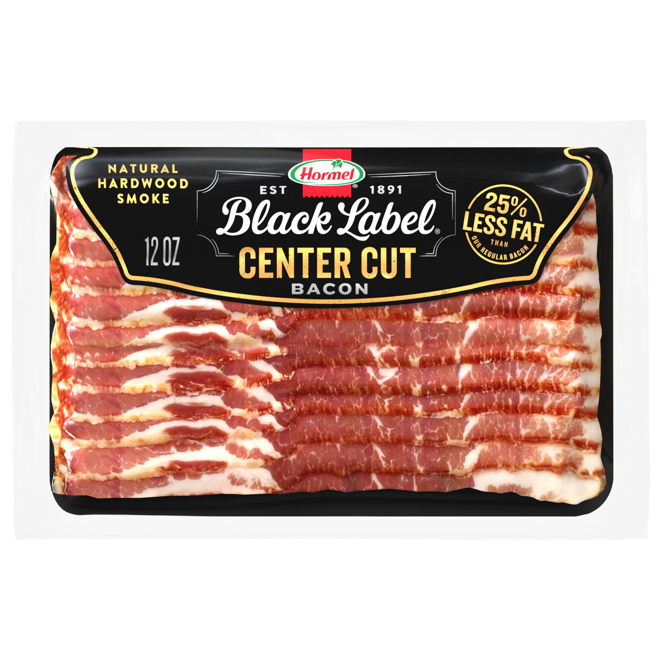 HORMEL BLACK LABEL Bacon, Center Cut, Gluten Free, Refrigerated, 12 oz Plastic Package