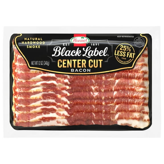 HORMEL BLACK LABEL Bacon, Center Cut, Gluten Free, Refrigerated, 12 oz Plastic Package