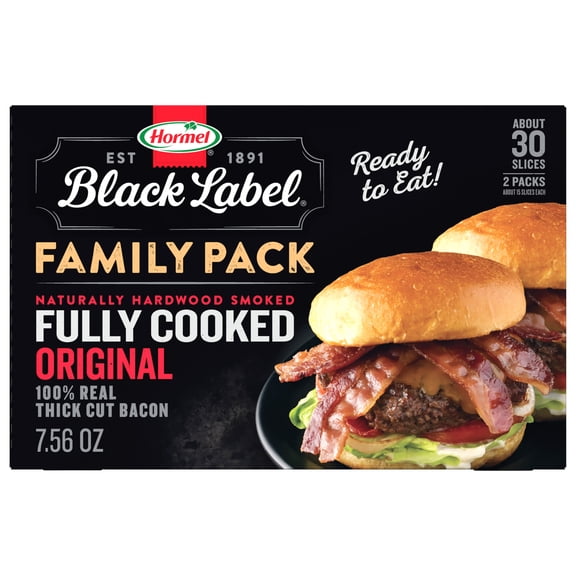 HORMEL BLACK LABEL Bacon, Fully Cooked, Gluten Free, Shelf Stable, 7.56 oz Plastic Package