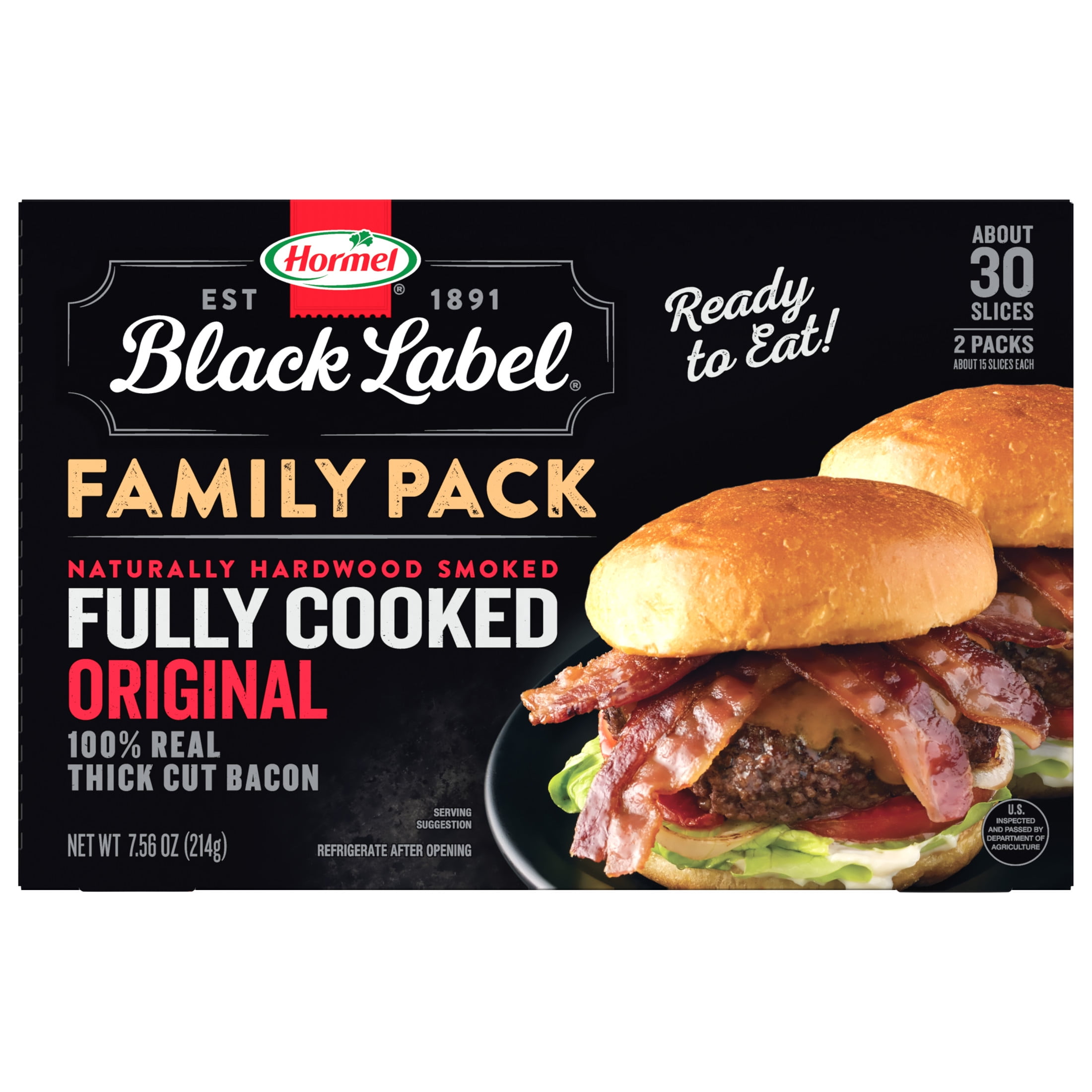HORMEL BLACK LABEL Bacon, Fully Cooked, Gluten Free, Shelf Stable, 7.56 oz Plastic Package