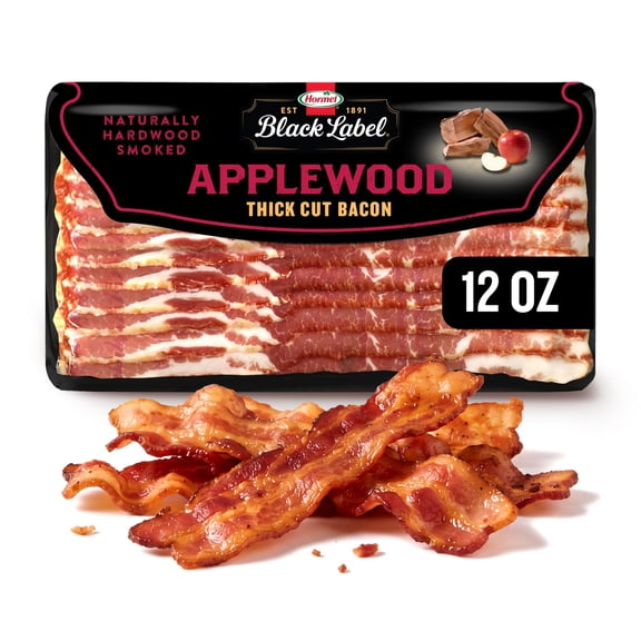 HORMEL BLACK LABEL Applewood Thick Cut Bacon, 7g Protein Per 2 Pan Fried Slices, Refrigerated Pack, 12 oz