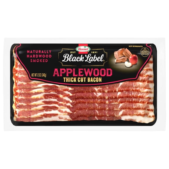 HORMEL BLACK LABEL Bacon, Premium Applewood, Gluten Free, Refrigerated, 12 oz Plastic Package