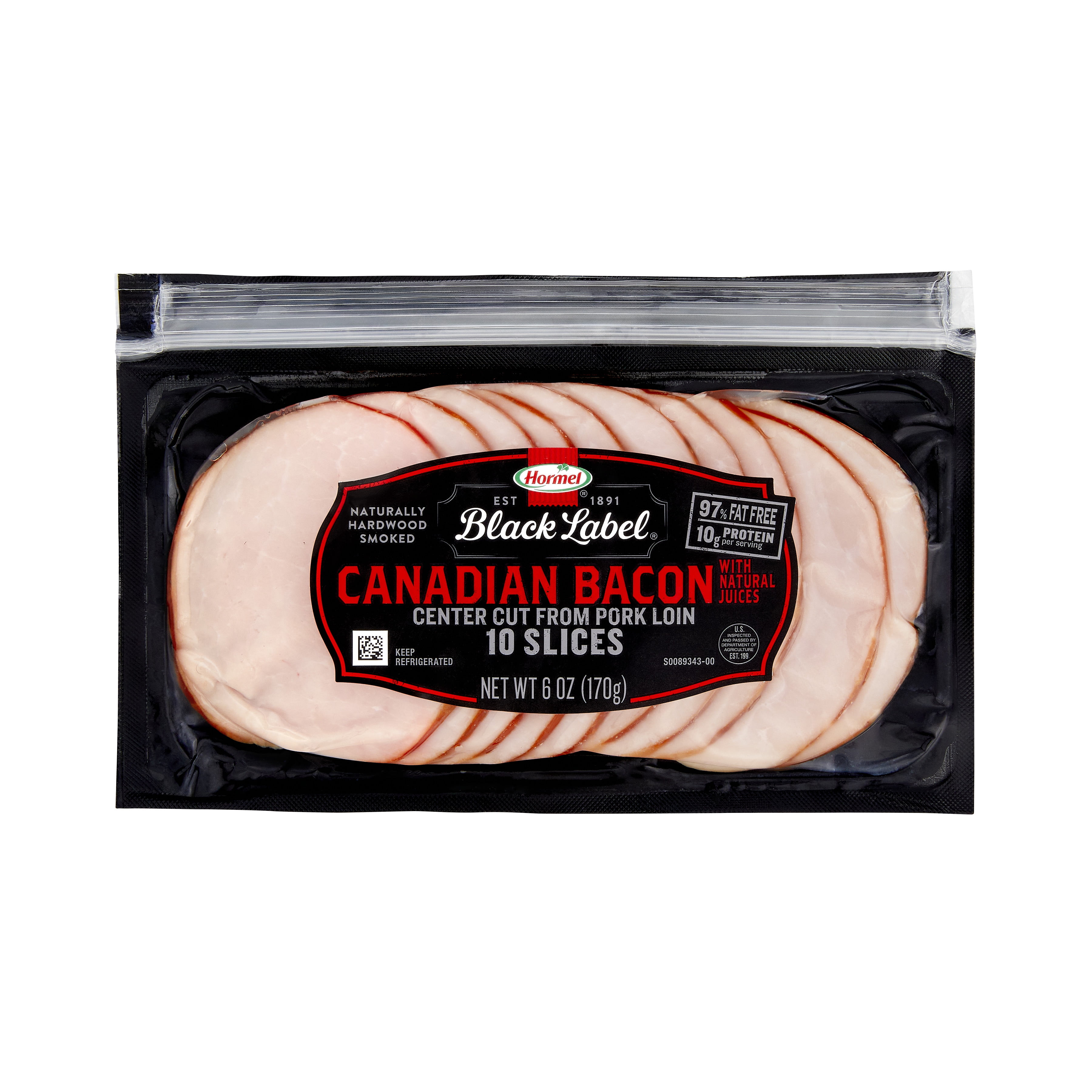 HORMEL BLACK LABEL Canadian Bacon, Gluten Free, 6 oz Plastic Package