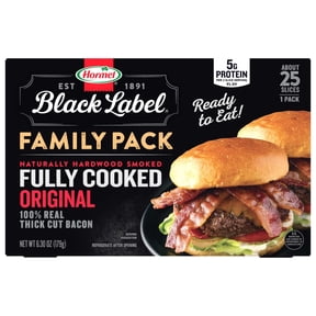 HORMEL BLACK LABEL Family Pack Fully Cooked Bacon, Gluten Free, Refrigerated, 6.3 oz Plastic Package