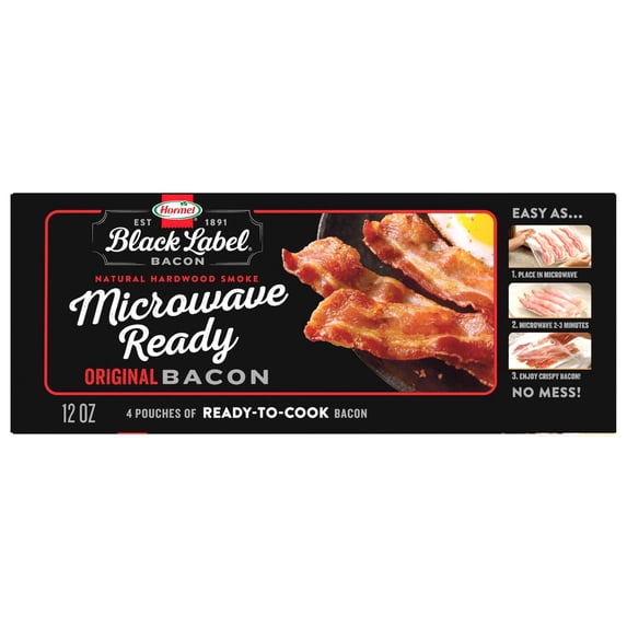HORMEL BLACK LABEL Microwave Ready Bacon, Gluten Free, Refrigerated, 12 oz Plastic Package (4 Pack)