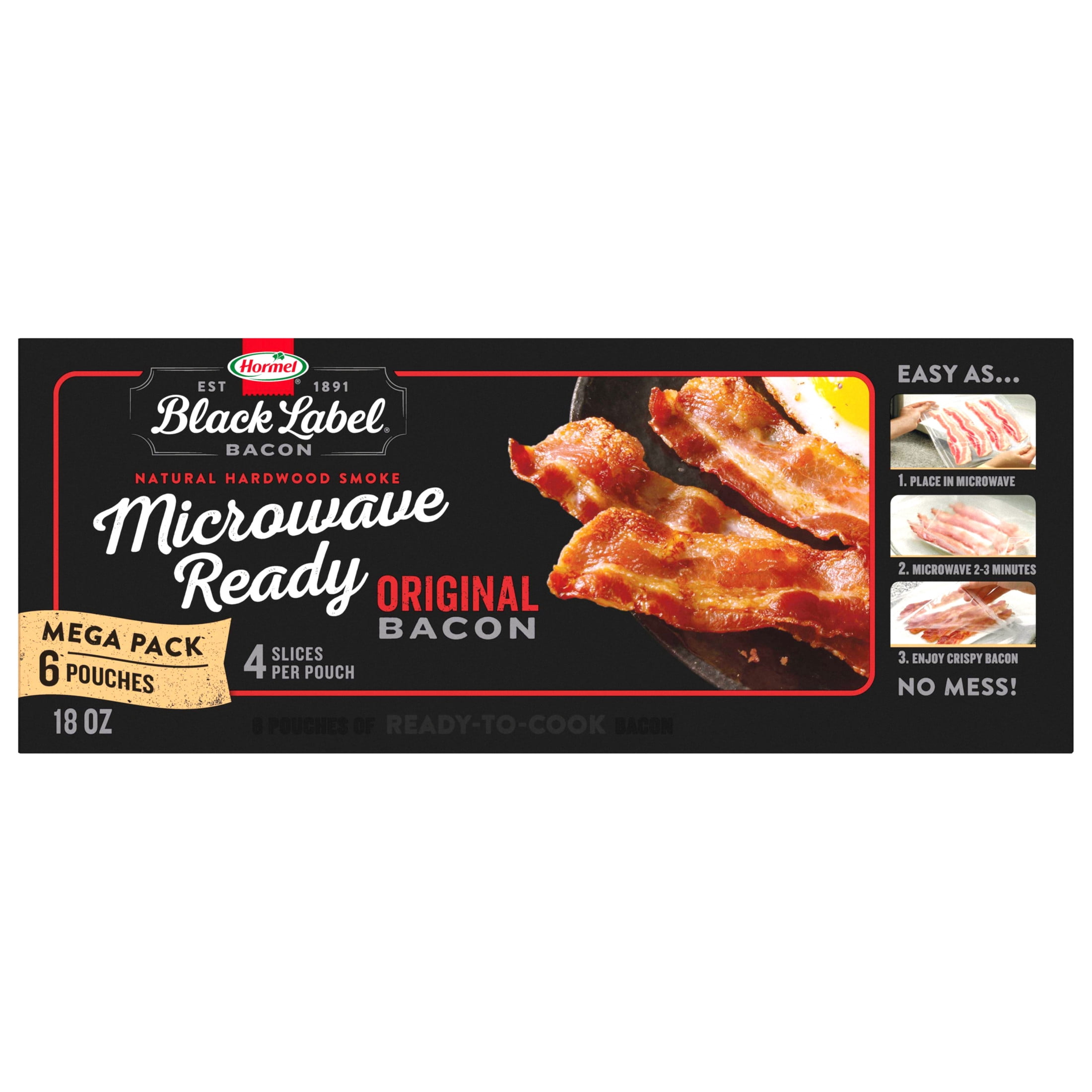 Hormel Black Label Microwave Ready Bacon, Gluten Free, Refrigerated, 18 oz Plastic Package
