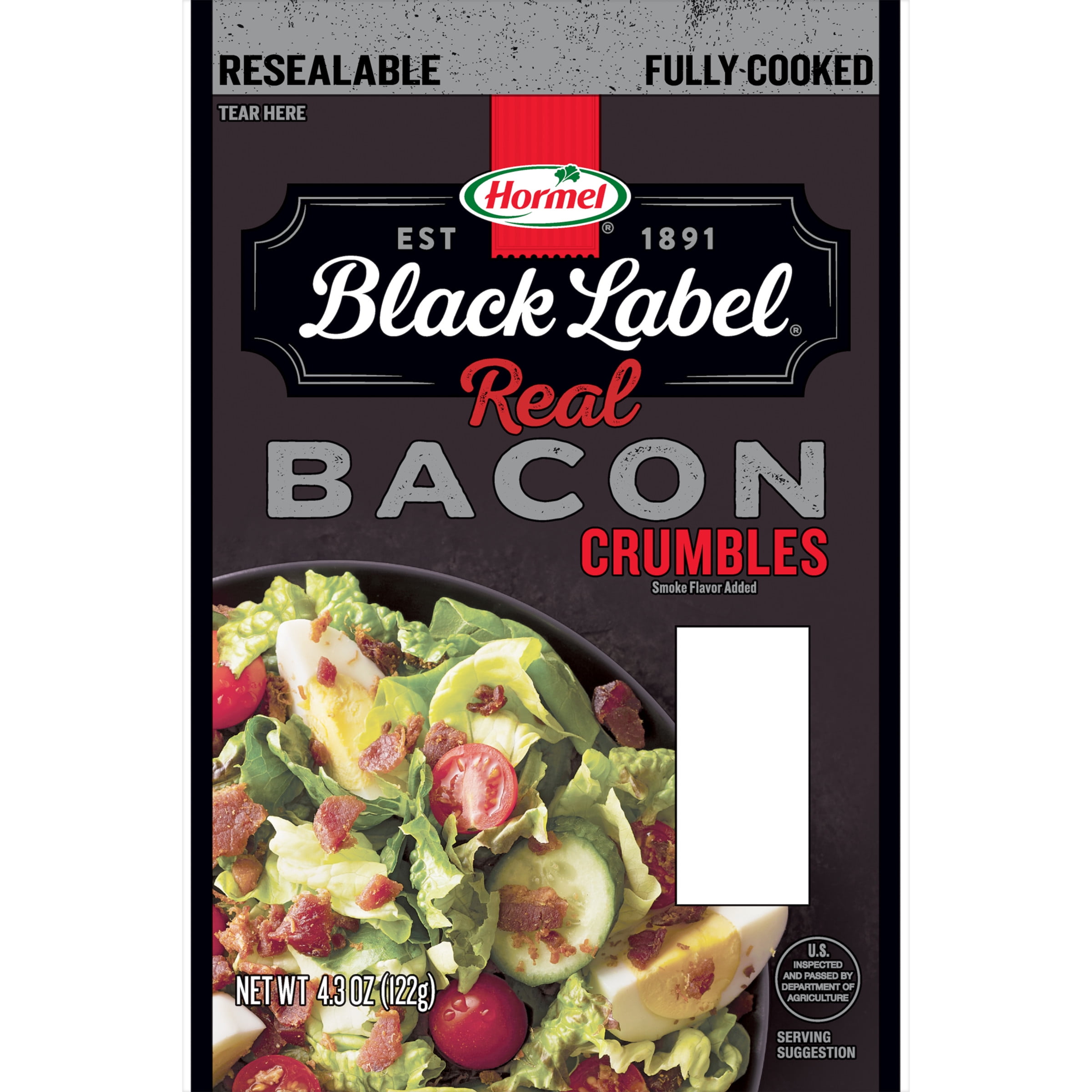 HORMEL BLACK LABEL Real Pork Bacon Crumbles Topping, 25 Calories per Serving, 4.3 oz Plastic Pouch