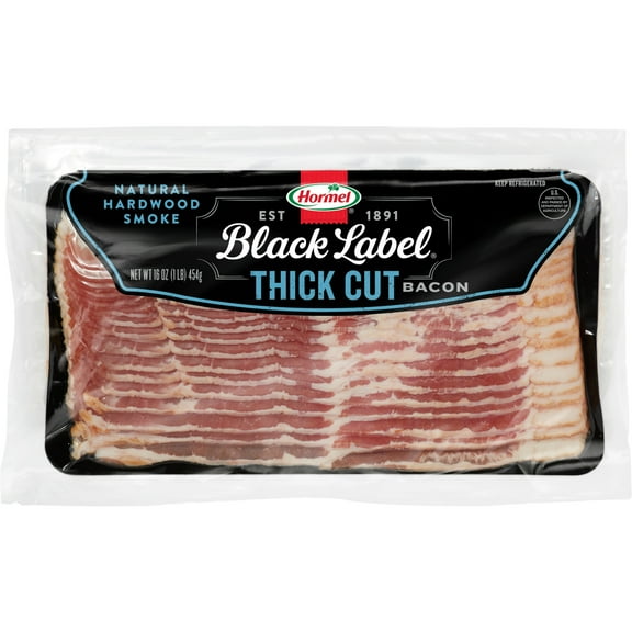 HORMEL BLACK LABEL Thick Cut Bacon, Gluten Free, Keep Refrigerated, 16 oz Plastic Package