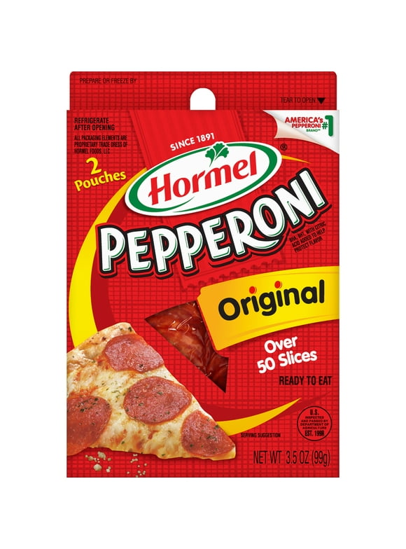 HORMEL, Beef - Pork Pepperoni, Pizza Topping, Gluten Free, Original, 3.5oz Plastic Package Pouch in Box