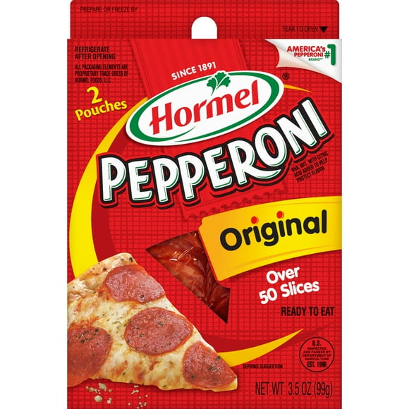 HORMEL, Beef - Pork Pepperoni, Pizza Topping, Gluten Free, Original, 3.5oz Plastic Package Pouch in Box