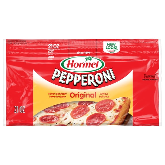 HORMEL Pepperoni Slices, Pizza Topping, Gluten Free, Refrigerated, 21 oz Resealable Plastic Package