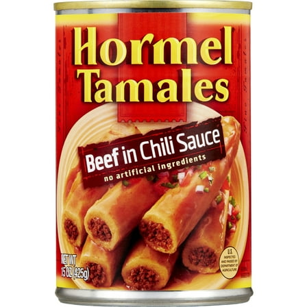 HORMEL Beef Tamales in Chili Sauce, Canned Tamales, Shelf-Stable, 15 oz Steel Can (4-Pack)