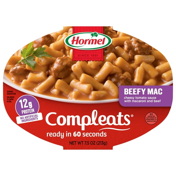 HORMEL COMPLEATS Beefy Macaroni and Cheese, Shelf Stable 7.5 oz Plastic Tray