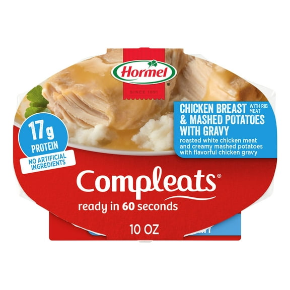 HORMEL COMPLEATS Chicken Breast & Mashed KKS1Potatoes With Gravy Microwave Tray, 10 oz (Pack of 6)