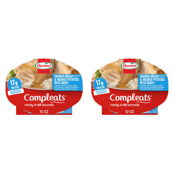 HORMEL COMPLEATS Chicken Breast with Gravy & Mashed Potatoes, 10 oz Plastic Tray, (Pack of 2)