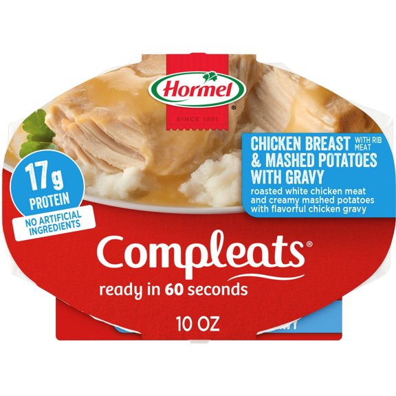 HORMEL COMPLEATS Chicken Breast with Gravy & Mashed Potatoes, 10 oz Plastic Tray, (Pack of 6)
