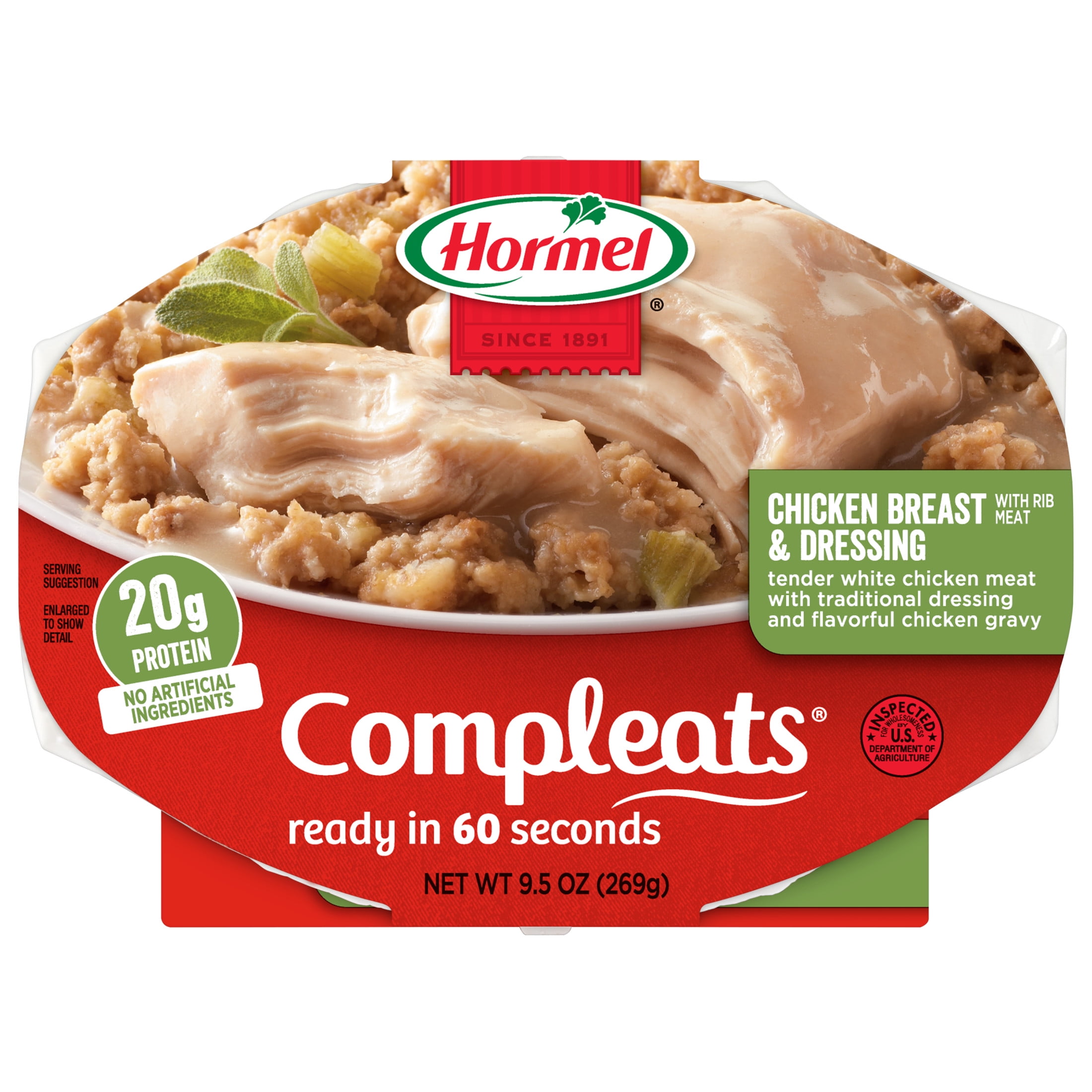 HORMEL COMPLEATS Chicken & Dressing, 20 grams of Protein Per Serving, Shelf-Stable, 9.5 oz Plastic Microwaveable Tray