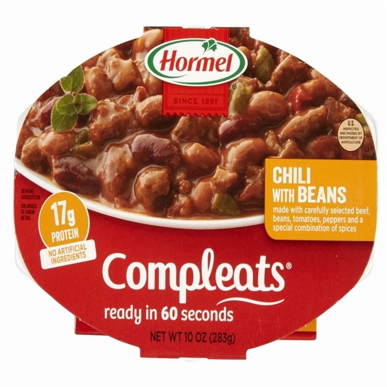 HORMEL COMPLEATS Chili w/Beans No Artificial Ingredients 10 oz Plastic Microwave Tray (Pack of 3)