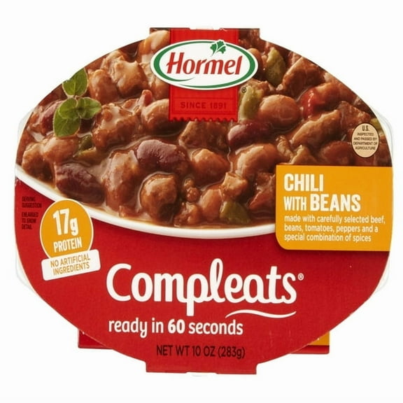 HORMEL COMPLEATS Chili w/Beans No Artificial Ingredients 10 oz Plastic Microwave Tray (Pack of 7)