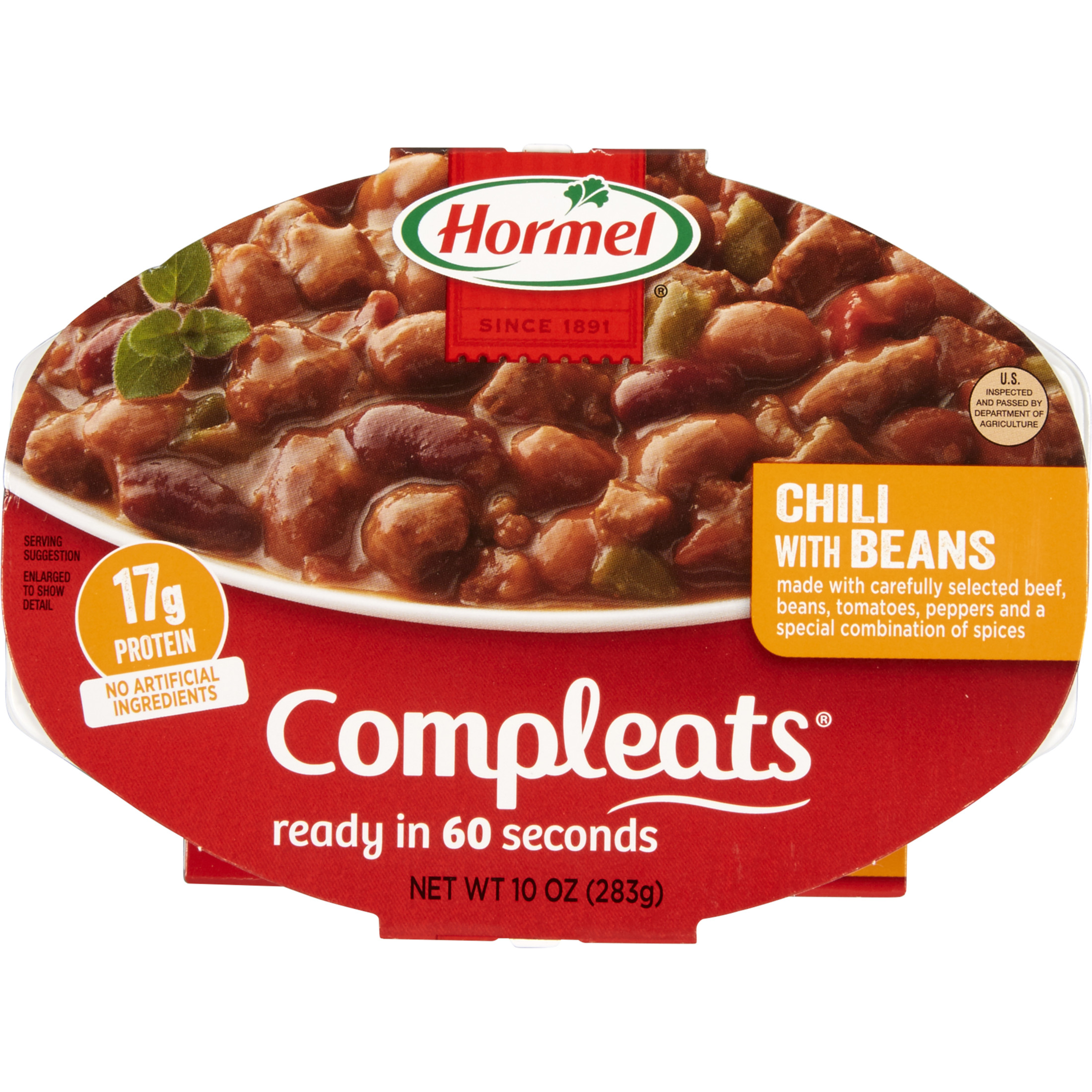 HORMEL COMPLEATS Chili w/Beans, No Artificial Ingredients, 10 oz Plastic Microwave Tray - image 1 of 12