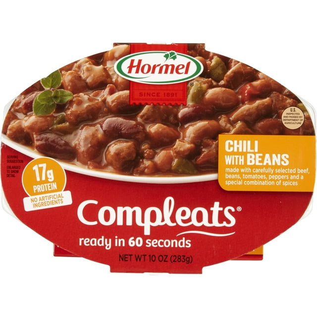 HORMEL COMPLEATS Chili w/Beans, No Artificial Ingredients, 10 oz Plastic Microwave Tray