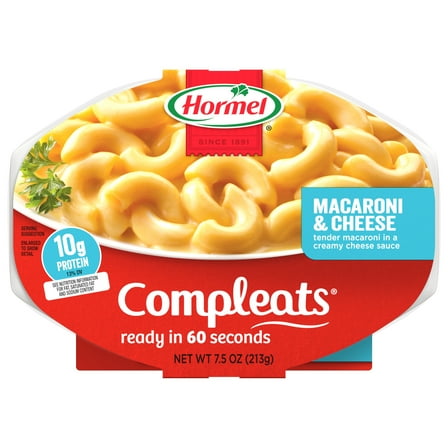 HORMEL COMPLEATS Macaroni & Cheese, Shelf-Stable, 14 grams Protein Per Serving, 7.5 oz Plastic Microwaveable Tray