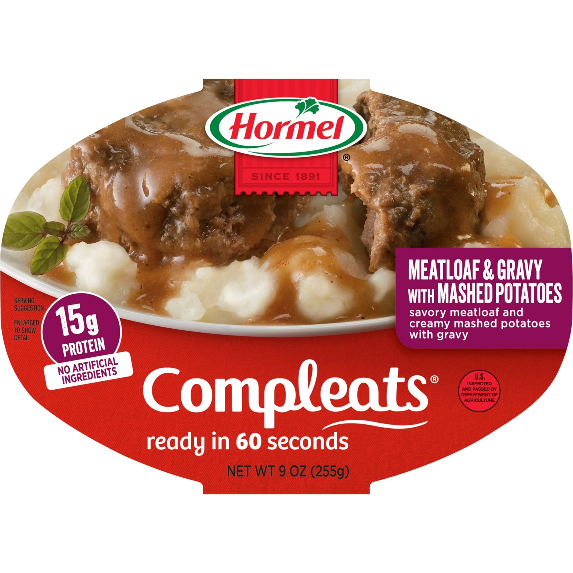 HORMEL COMPLEATS Meatloaf & Gravy with Mashed Potatoes, 9 oz Plastic Tray, (Pack of 4)