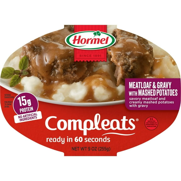 HORMEL COMPLEATS Meatloaf & Gravy with Mashed Potatoes, 9 oz Plastic Tray, (Pack of 4)