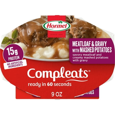 HORMEL COMPLEATS Meatloaf & Gravy with Mashed Potatoes, Shelf Stable 9 oz Plastic Tray