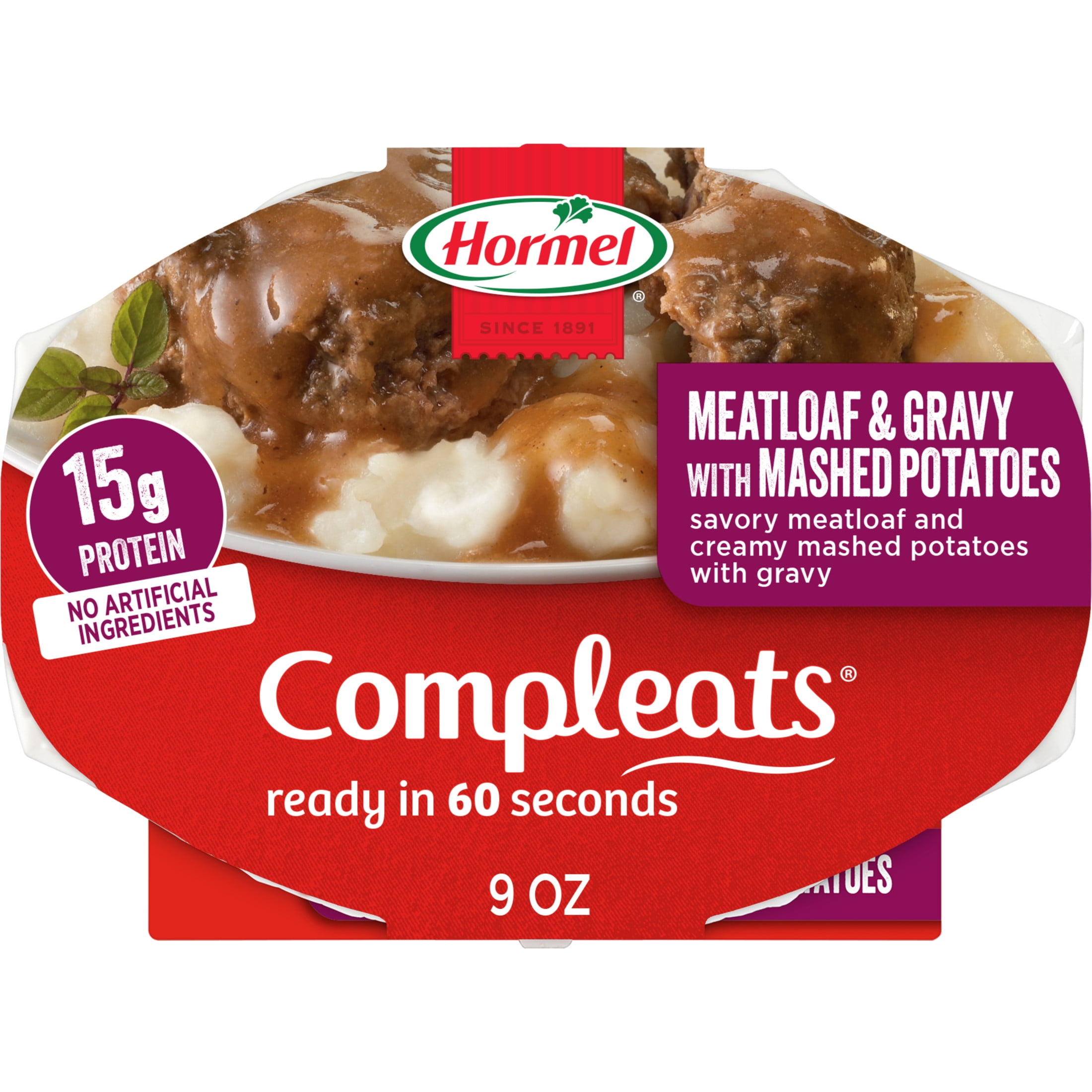 HORMEL COMPLEATS Meatloaf and Mashed Potatoes, Shelf-Stable, 9 oz Plastic Tray (6 Pack)