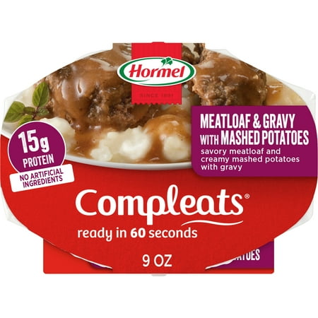 HORMEL COMPLEATS Meatloaf and Mashed Potatoes, Shelf-Stable, 9 oz Plastic Tray (6 Pack)