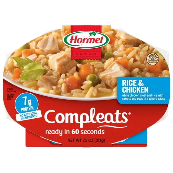 HORMEL COMPLEATS Rice and Chicken, Shelf Stable, 7.5 oz Plastic Tray