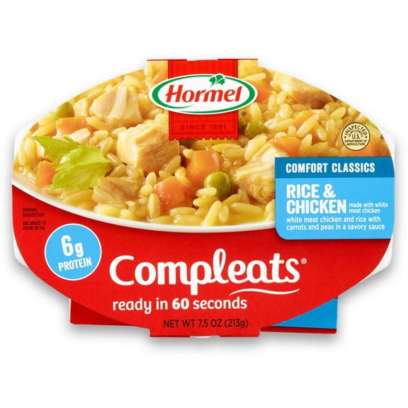 HORMEL COMPLEATS Rice & Chicken, Shelf-Stable, 7.5 oz Plastic Tray, (Pack of 4)