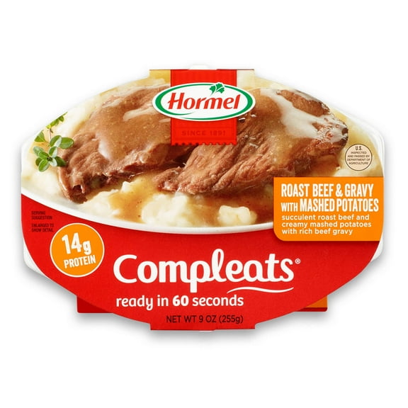 HORMEL COMPLEATS Roast Beef & Mashed Potatoes, 9 oz Plastic Tray, (Pack of 4)