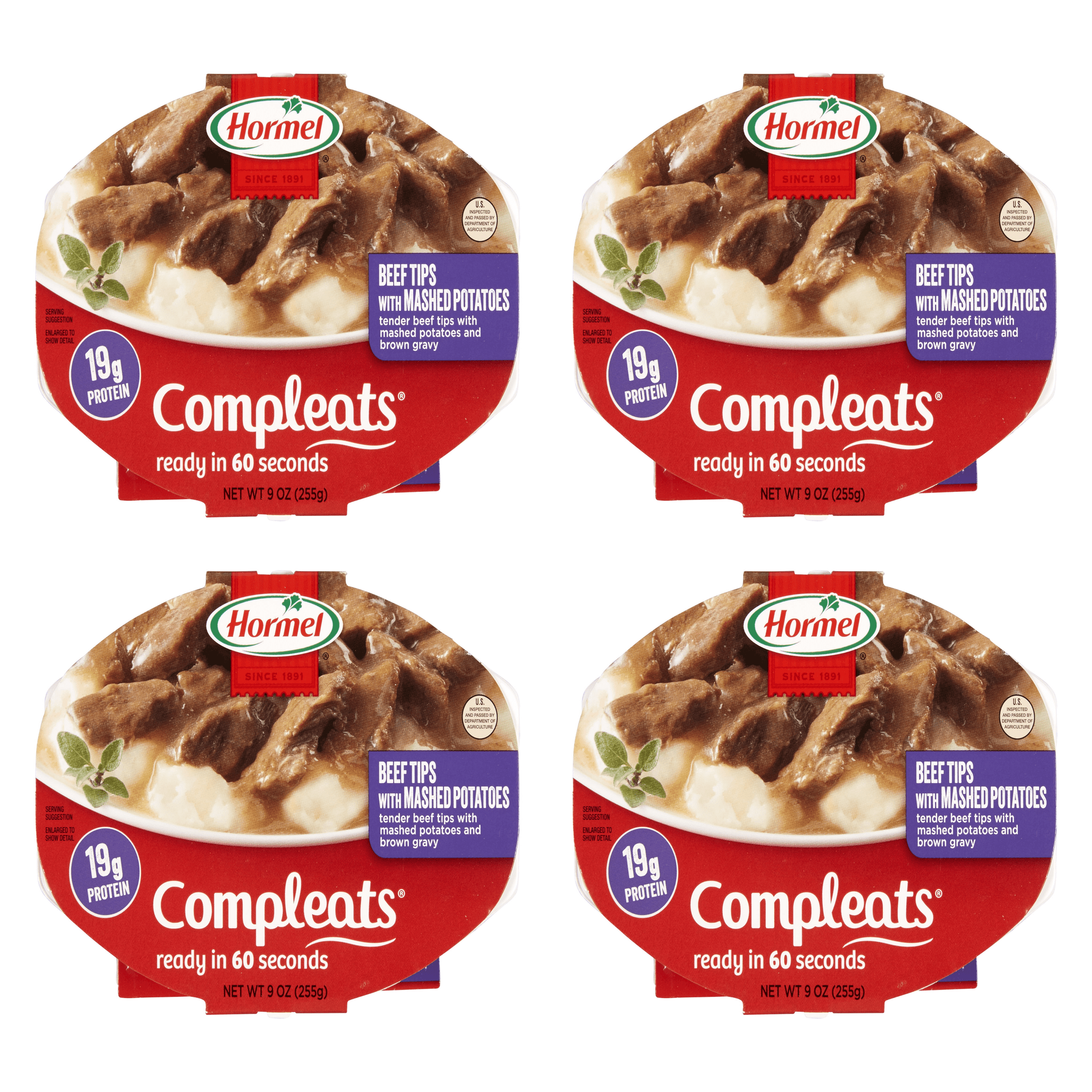 HORMEL COMPLEATS Roast Beef & Mashed Potatoes, 9 oz Plastic Tray, (Pack of 4)