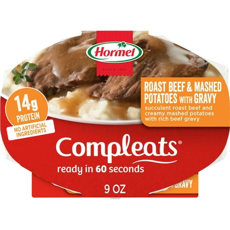 HORMEL COMPLEATS Roast Beef & Mashed Potatoes, Shelf Stable, 9 oz Plastic Tray