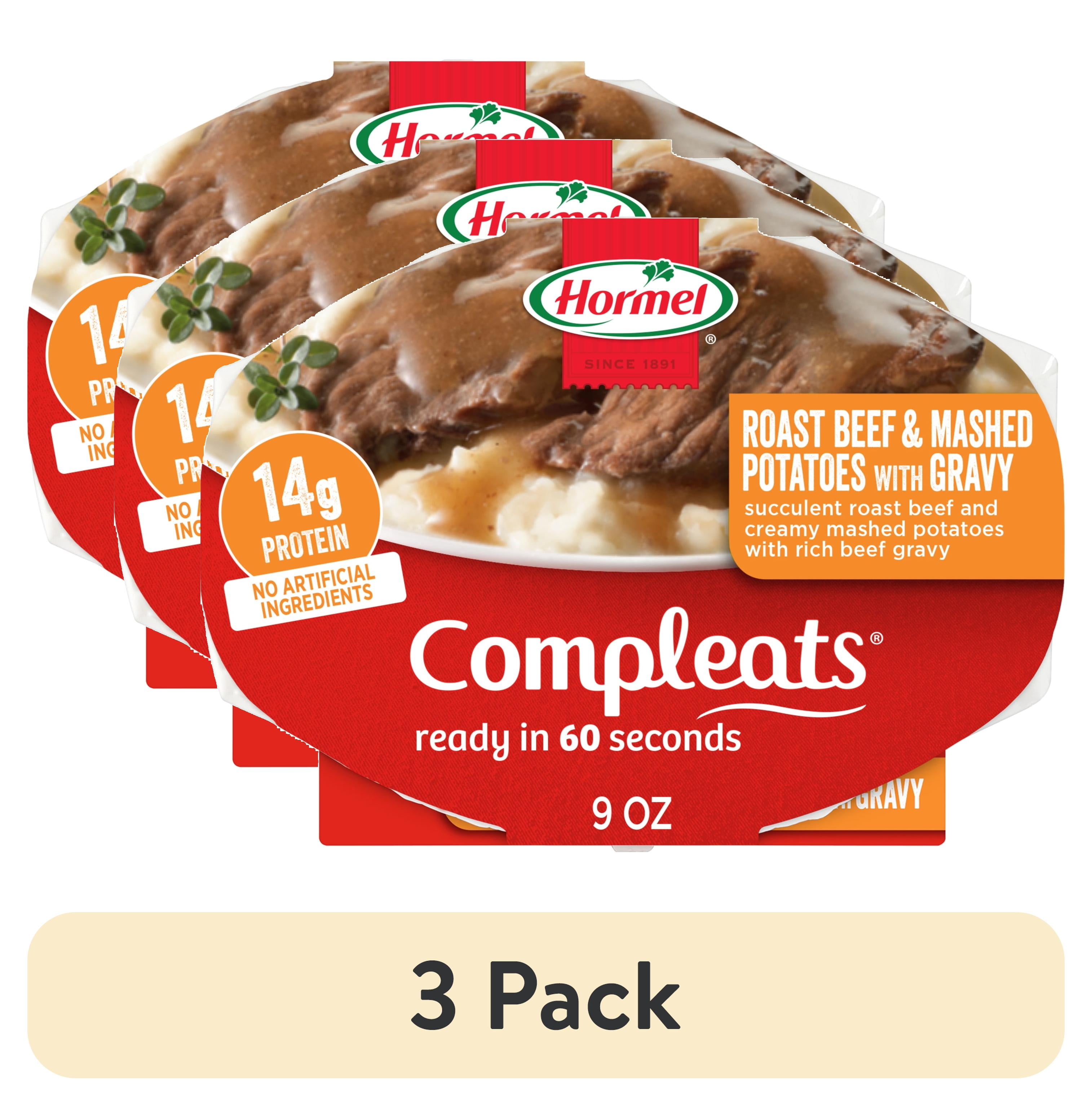 (3 pack) HORMEL COMPLEATS Roast Beef & Mashed Potatoes, Shelf Stable, 9