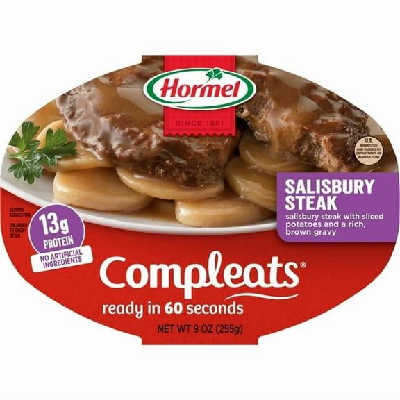 HORMEL COMPLEATS Salisbury Steak with Sliced Potatoes 13 grams Protein 9 oz Plastic Microwaveable Tray (Pack of 5)