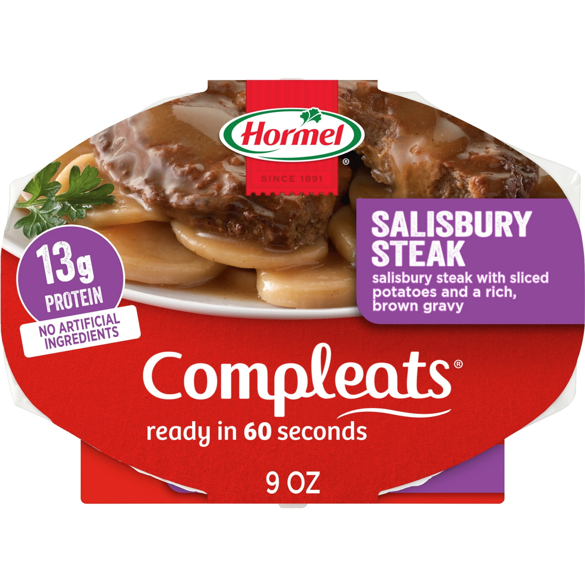 HORMEL COMPLEATS Salisbury Steak with Sliced Potatoes, 9 oz Plastic Tray, (Pack of 4)