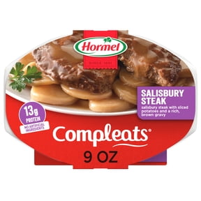 HORMEL COMPLEATS Salisbury Steak with Sliced Potatoes, Shelf-Stable, 13 grams Protein, 9 oz Plastic Microwaveable Tray