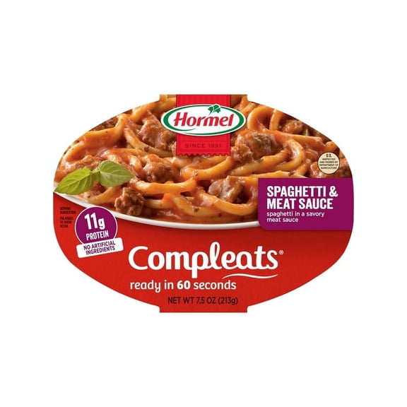 Pack of 2 HORMEL COMPLEATS Spaghetti & Meat Sauce, Shelf Stable, 7.5 oz Plastic Tray