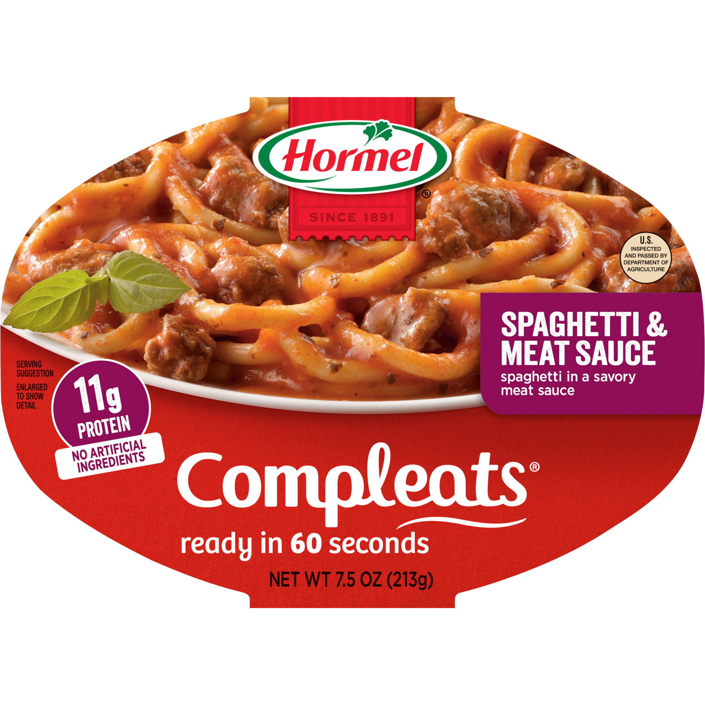 HORMEL COMPLEATS Spaghetti & Meat Sauce, Shelf Stable, 7.5 oz Plastic Tray - image 1 of 18