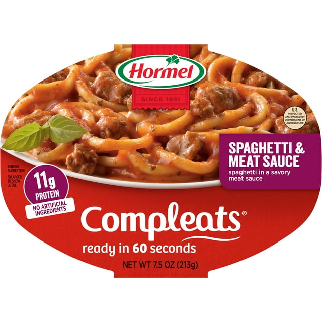 HORMEL COMPLEATS Spaghetti & Meat Sauce, Shelf Stable, 7.5 oz Plastic Tray
