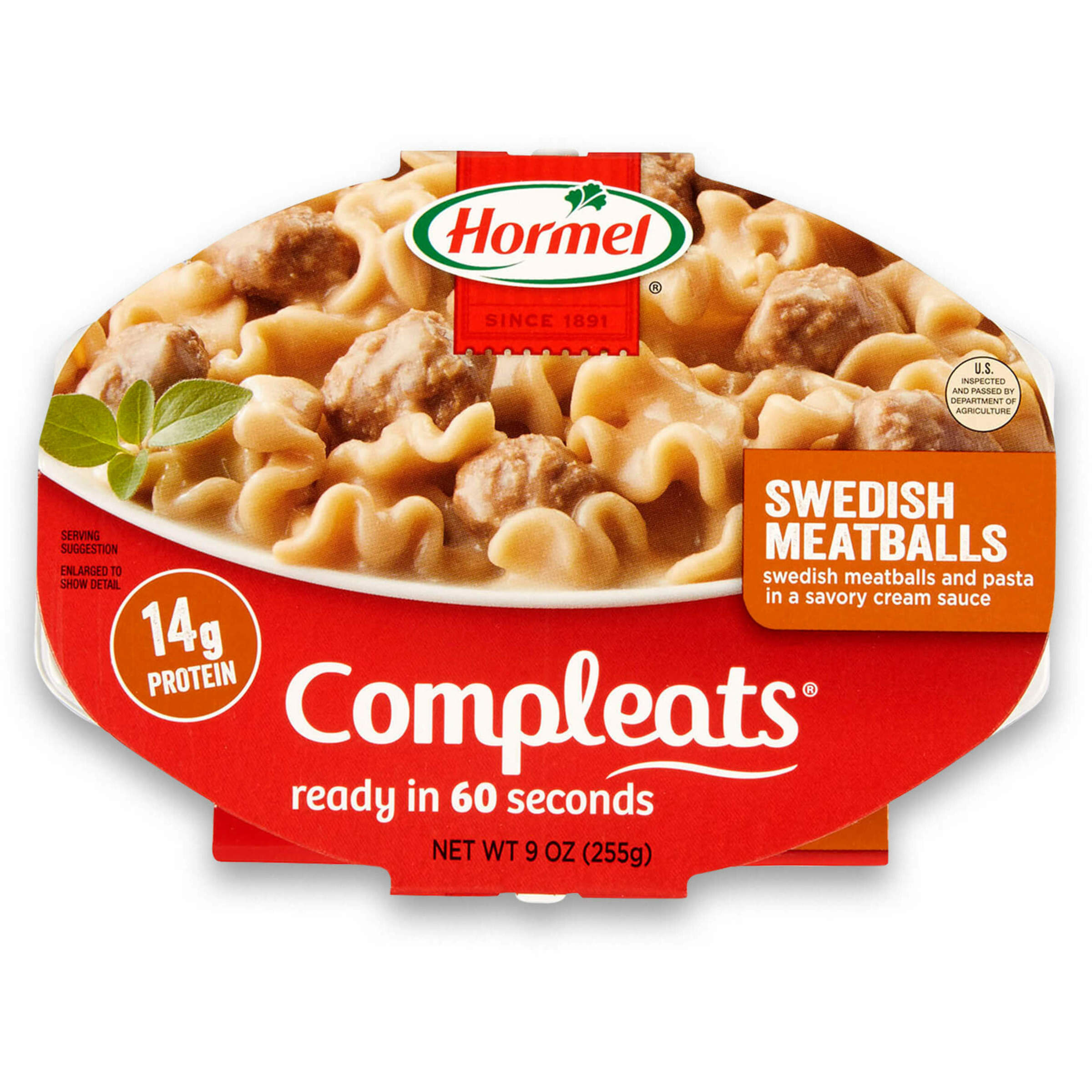 HORMEL COMPLEATS Swedish Meatballs with Pasta in Cream Sauce, Shelf Stable, 9 oz Plastic Tray - image 1 of 12