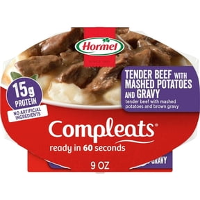 HORMEL COMPLEATS Tender Beef and Mashed Potatoes with Gravy, Shelf Stable, 9 oz Plastic Tray (3 Pack)